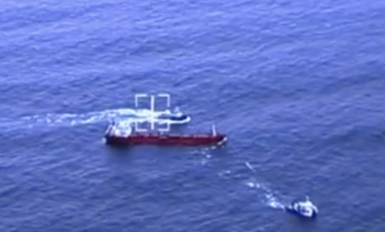 Tanker that lost engine power and drifted, saved by salmon farming service vessel