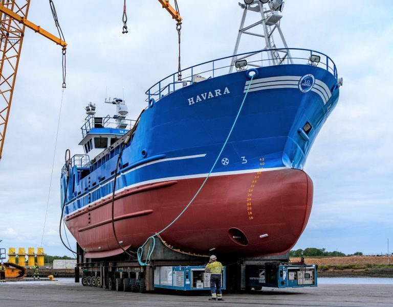 British-made salmon feed support vessel heads to Shetlands