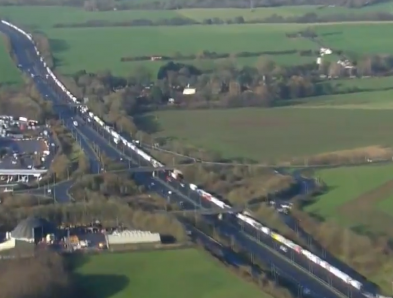 Miles and miles of trucks are stuck in massive queues in Kent