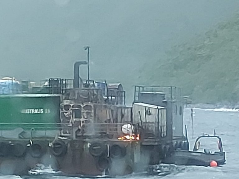 Feed barge catches fire