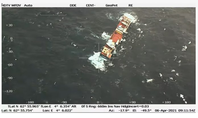 Cargo ship may have avoided capsizing after largest workboat was torn off deck