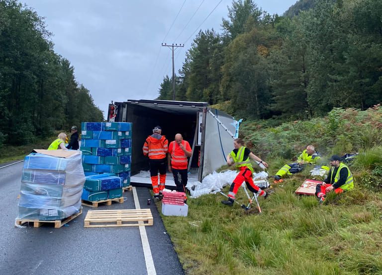 Salmon trailer overturned