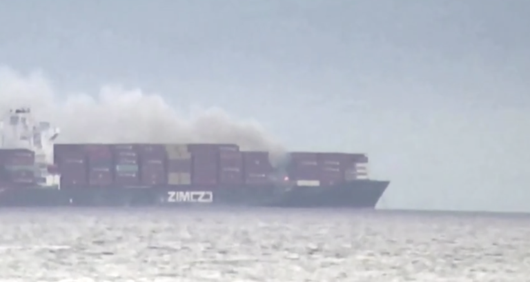 Video Special: Containers overboard as huge cargo ship catches fire ‘expelling toxic gas’ off Victoria, B.C.